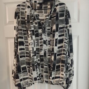 Ashley Stewart Monochrome Patterned Blouse